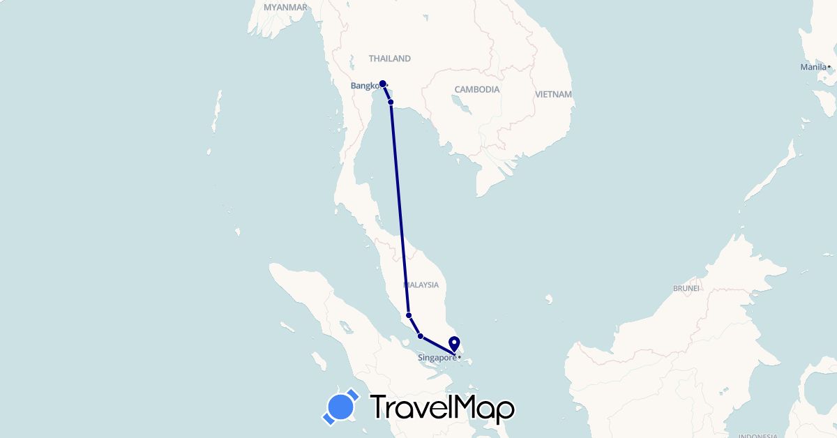 TravelMap itinerary: driving in Malaysia, Singapore, Thailand (Asia)